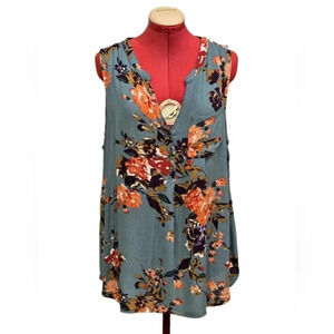Market & Spruce, Size XXL, Green Floral Sleeveless Blouse